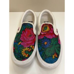 Custom floral Vans slip-on canvas shoes. Size 6(M)/7.5(W)